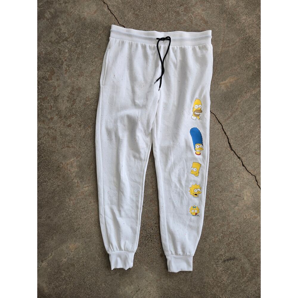 The Simpsons Graphic Joggers White Speckled Loungewear Sweatpants Size‎ L